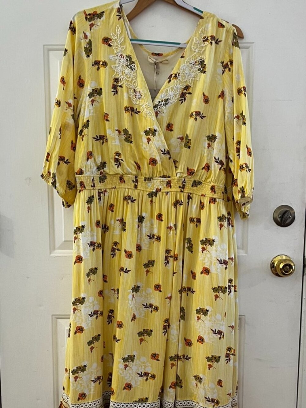 Wayward Francies Newbury Street Plus-Size Yellow Farm-house Maxi Dress Sz 2x